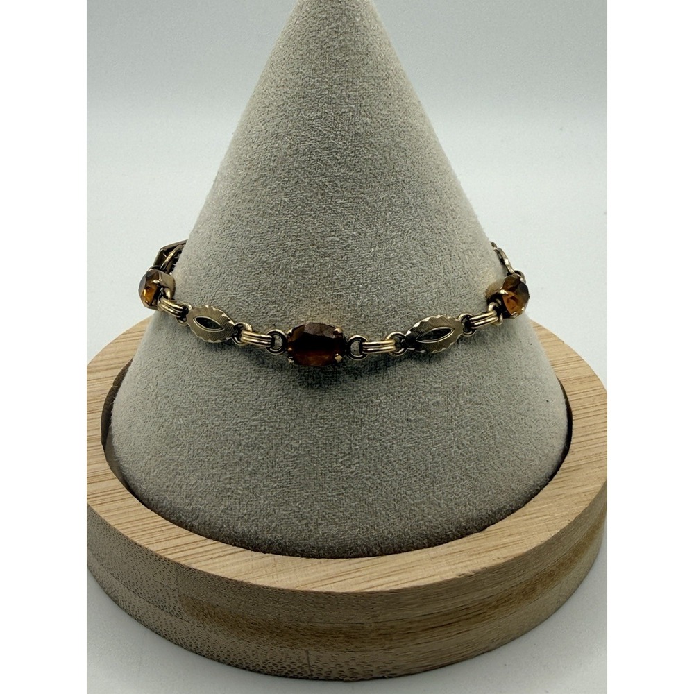Vintage Van Dell Gold Filled Bracelet Orange Stone 7"